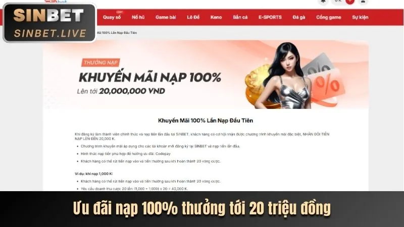 Ưu đãi nạp tiền lần đầu 100% Luckywin